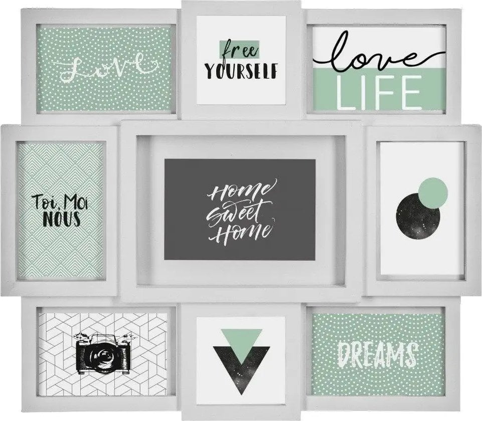 Ramka Atmosphera Ramki na zdjęcia do salonu, ramki do zdjęć na ścianę, 9 miejsc, kolor biały