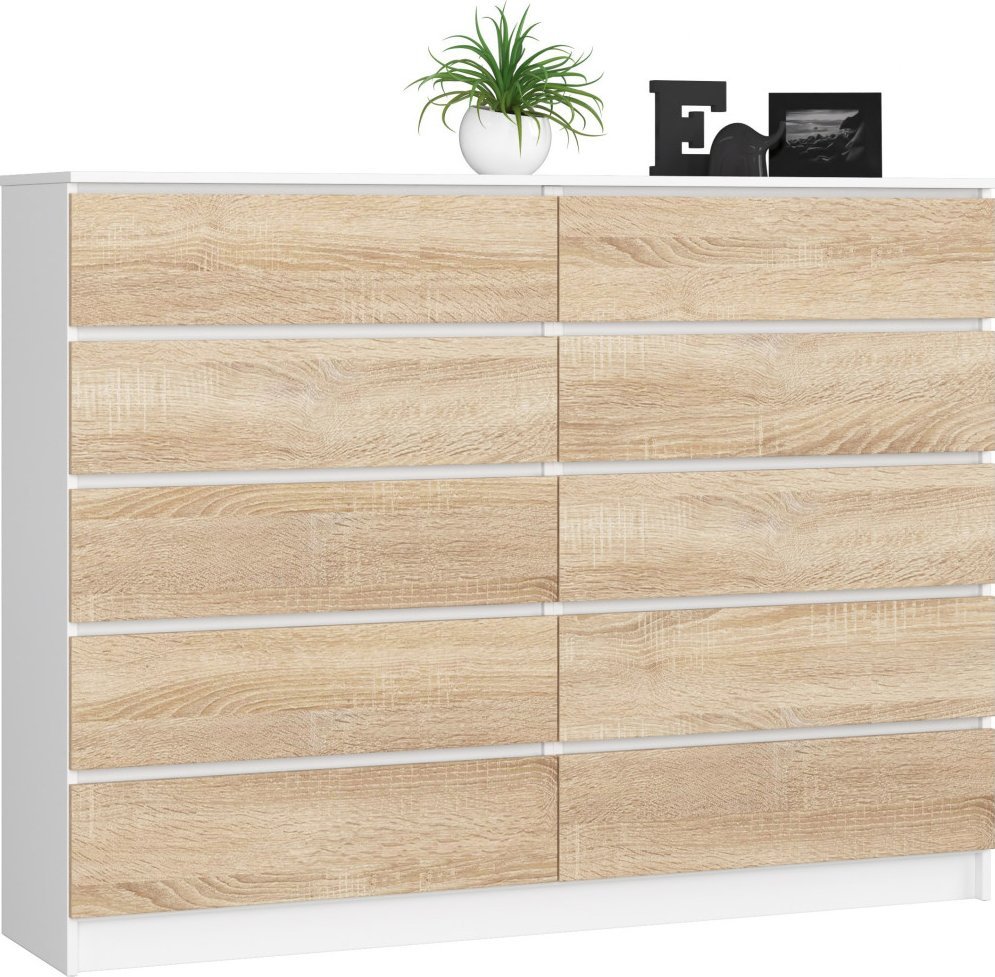 Fabryka Mebli Akord KOMODA K 160 cm 10 SZUFLAD BIAŁA / SONOMA