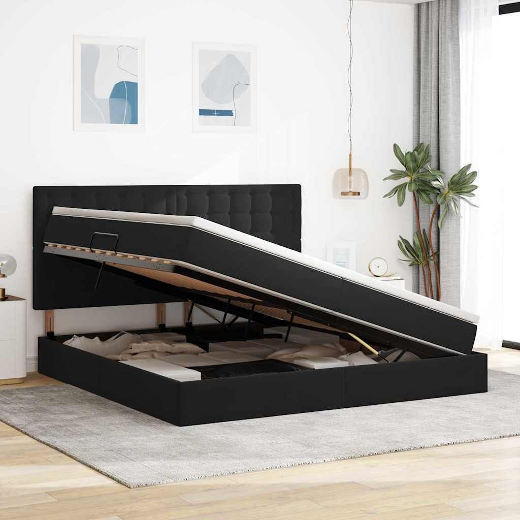 vidaXL Łóżko z miejscem na przechowywanie i LED czarny 200 x 200 cm