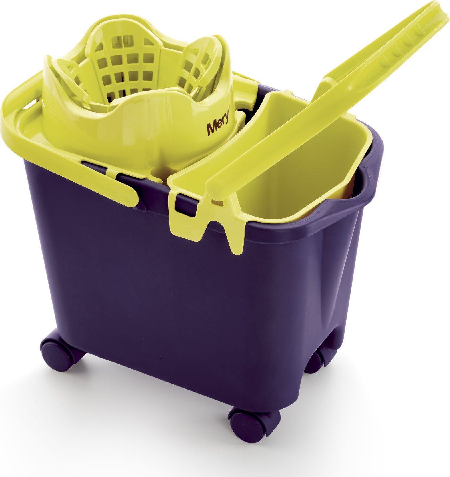 Mop NPC Polska Mery Prostokątne wiadro na kółkach 14 ltr z wyciskaczem i wkładem fioletowe+zielone