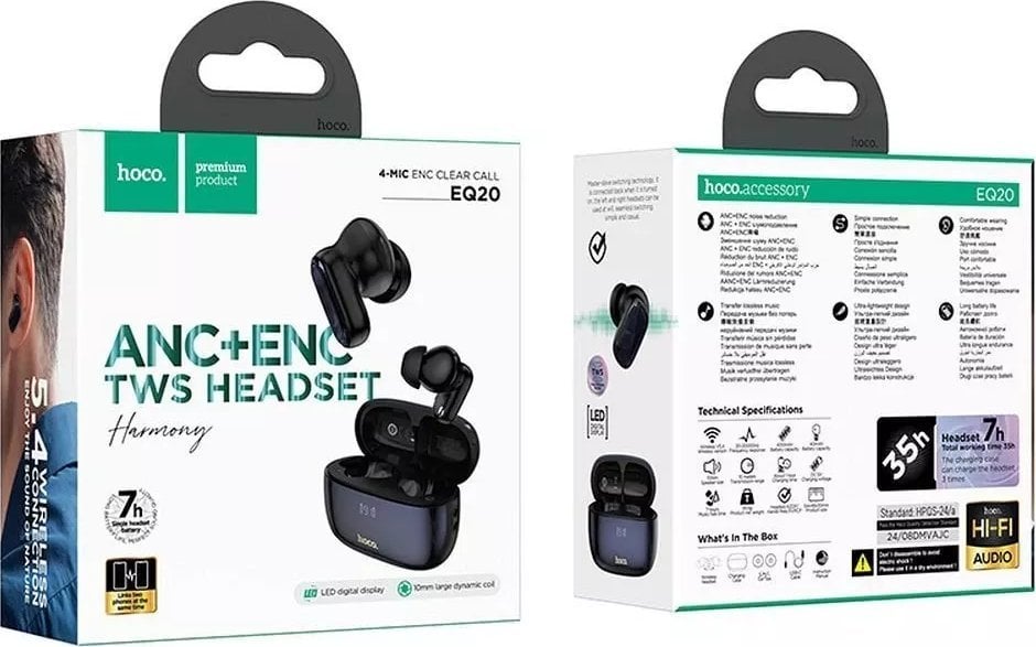 Hoco EQ20 Bezprzewodowe Słuchawki Bluetooth TWS z ANC i ENC - Czarne