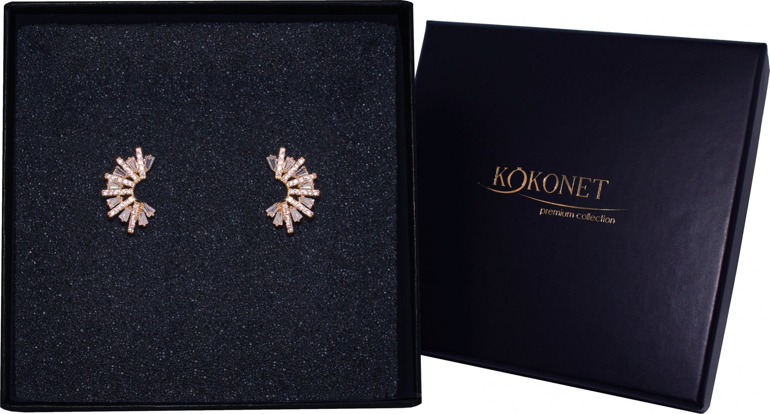 KOKONET Małe kolczyki eleganckie KSIĘŻYCE słonko promyki nitki kryształki na ślub