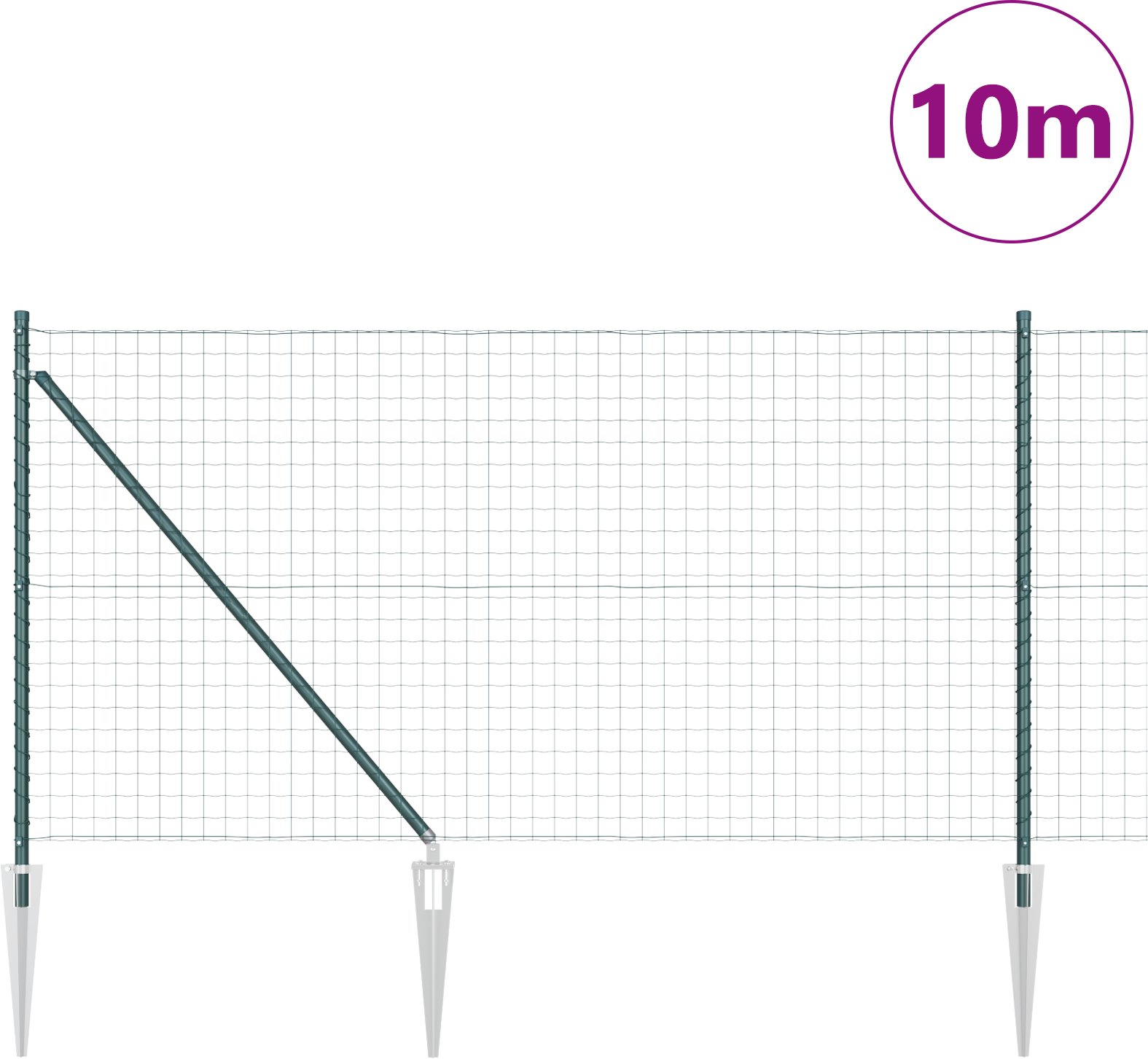 vidaXL Ogrodzenie Euro z 7 szpilkami 1x10 m stal ocynkowana zielona