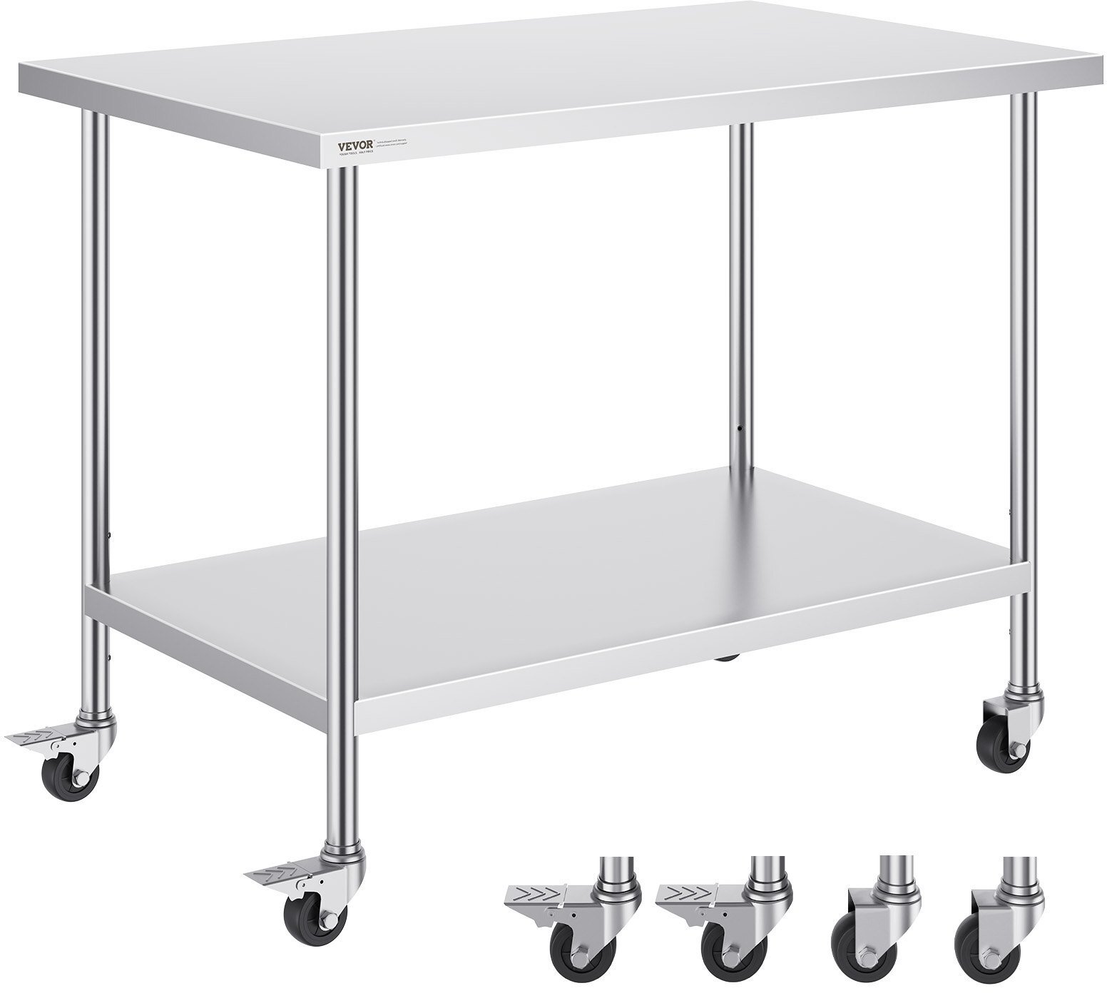 Stół gastronomiczny nierdzewny 76x122cm na kółkach z półką mobilny bar