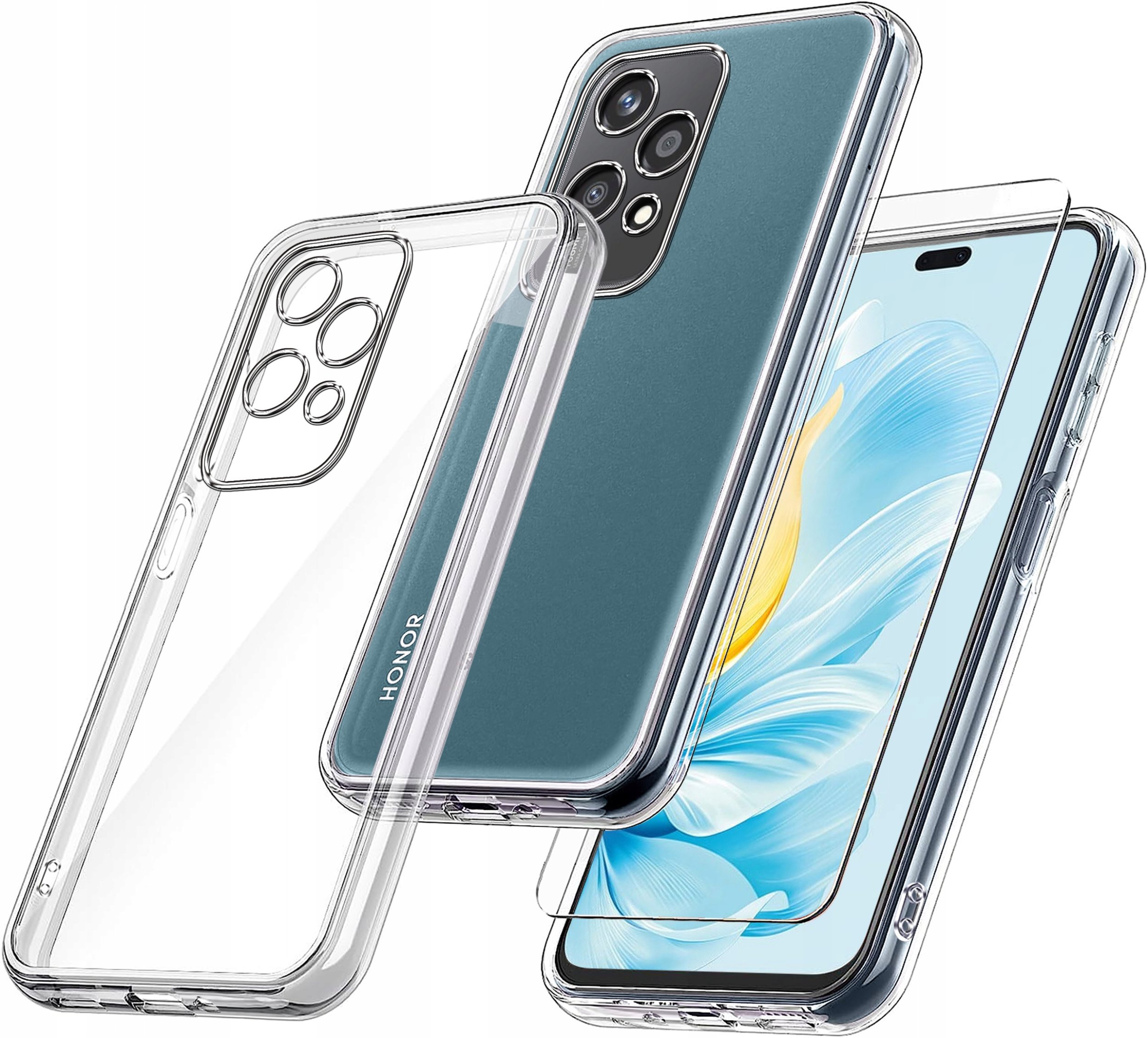 Etui do Honor 200 Lite 5G WZMACNIANE 360 CLEAR + Szkło OCHRONNE 9H
