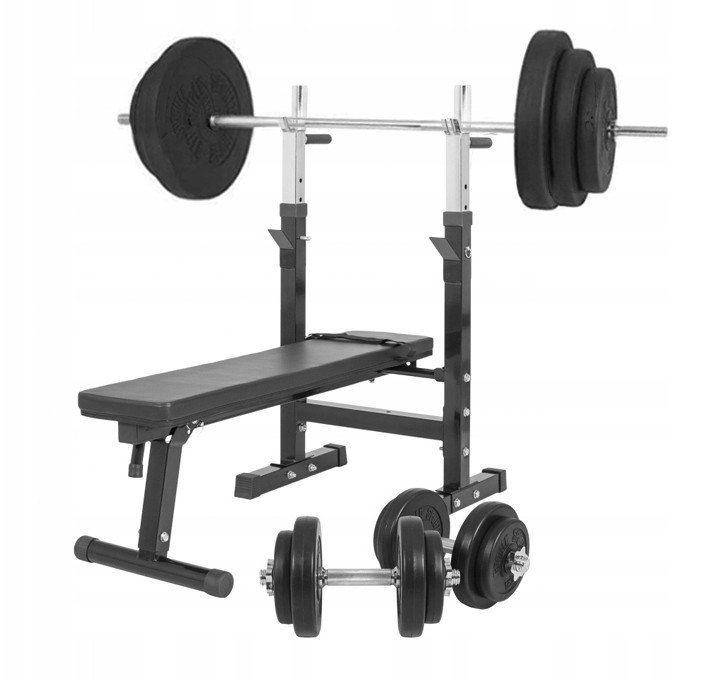 Ławka do wyciskania 3w1 biała + sztanga winylowa regulowana (zestaw 100 kg 30mm)