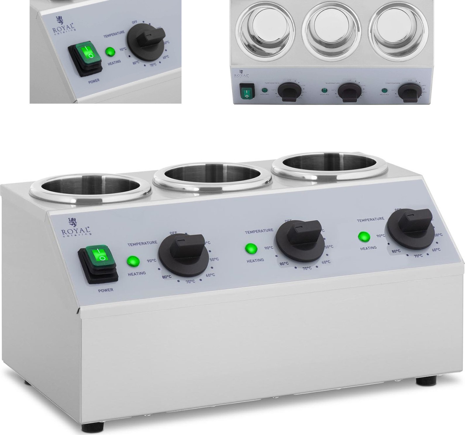 Royal Catering Podgrzewacz do butelek sosów na ciepło 3x 1L 40-90C 550W Podgrzewacz do butelek sosów na ciepło 3x 1L 40-90C 550W