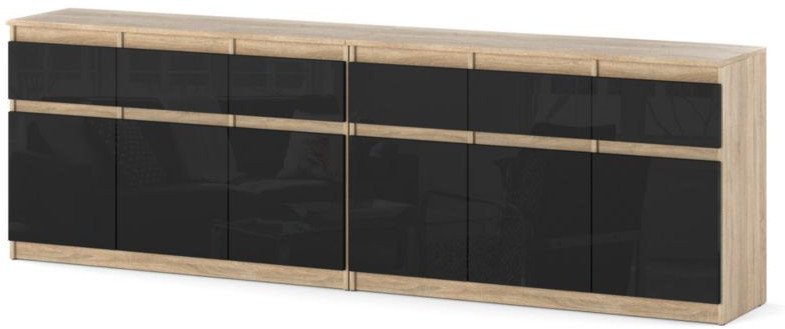 Komoda Szafka Do Sypialni Nowoczesna 240cm Dąb Wotan Czarny Połysk Loft