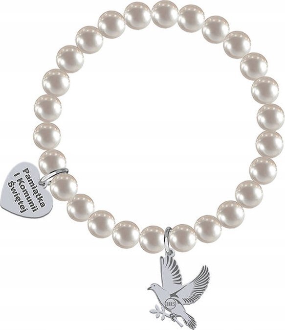 Radziszewska Jewellery Bransoletka Uniwersalna Gołąb Serce z Grawerem Perły Prezent na Komunię