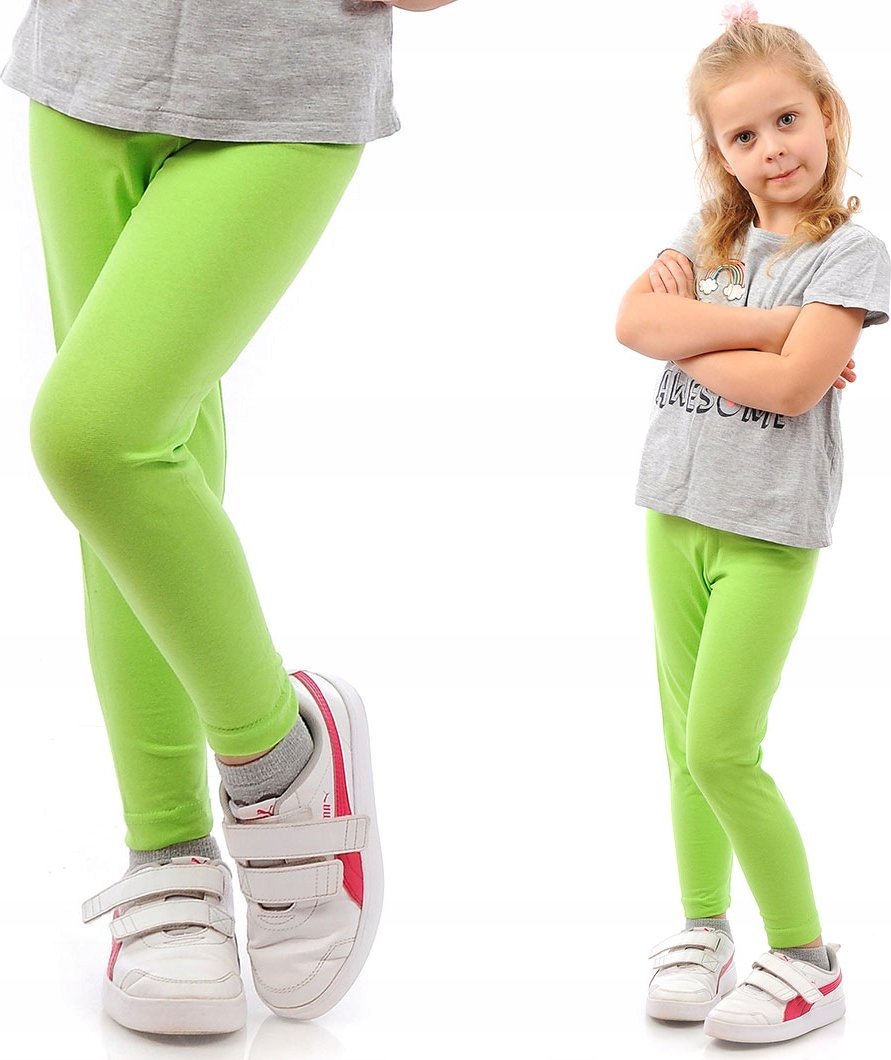 Legginsy dziecięce długie bawełniane klasyczne Limonkowe 152
