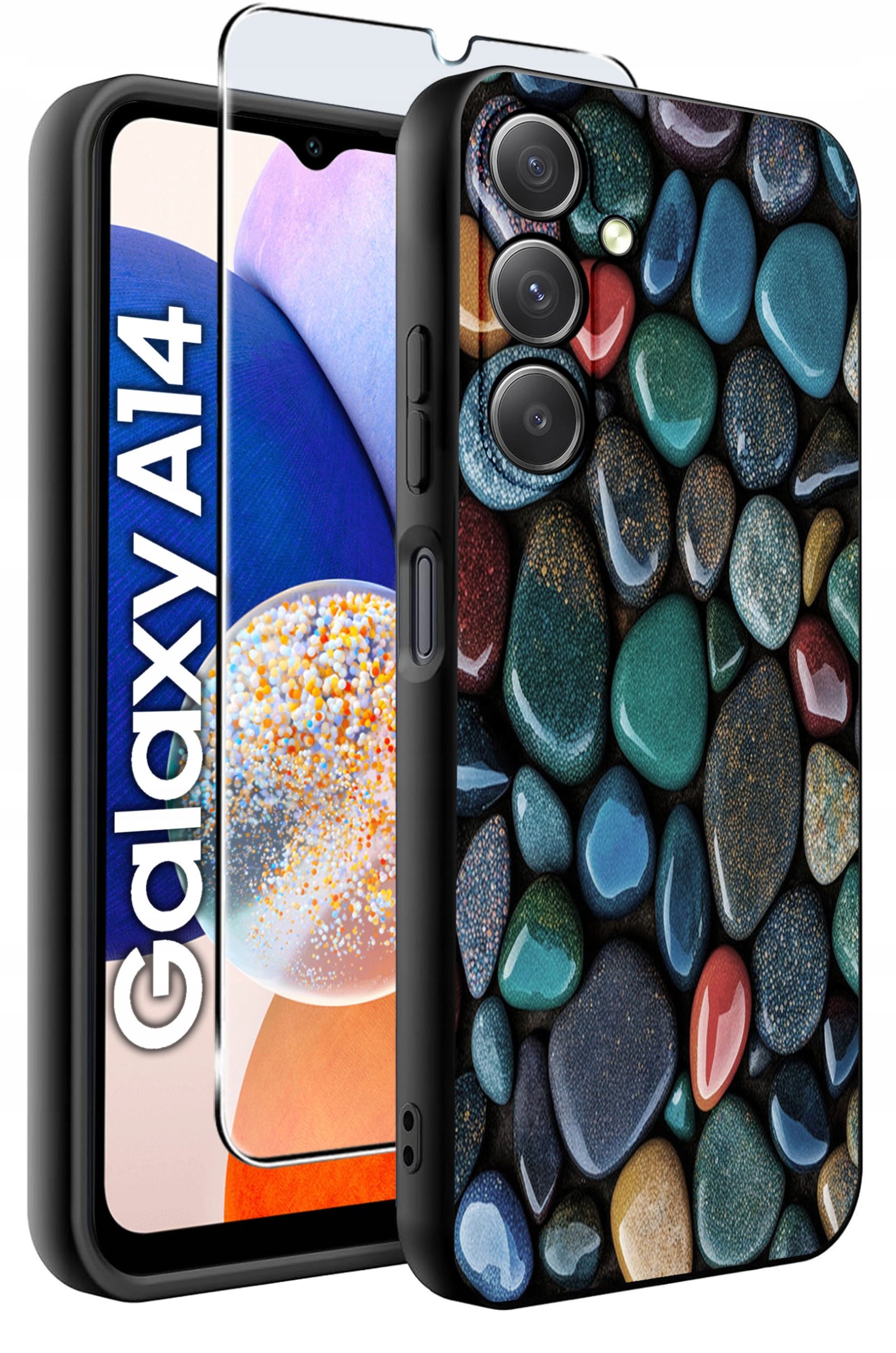 ETUI do Samsung A14 5G WZORY | SILIKONOWE MATT CASE + SZKŁO HARTOWANE 9H