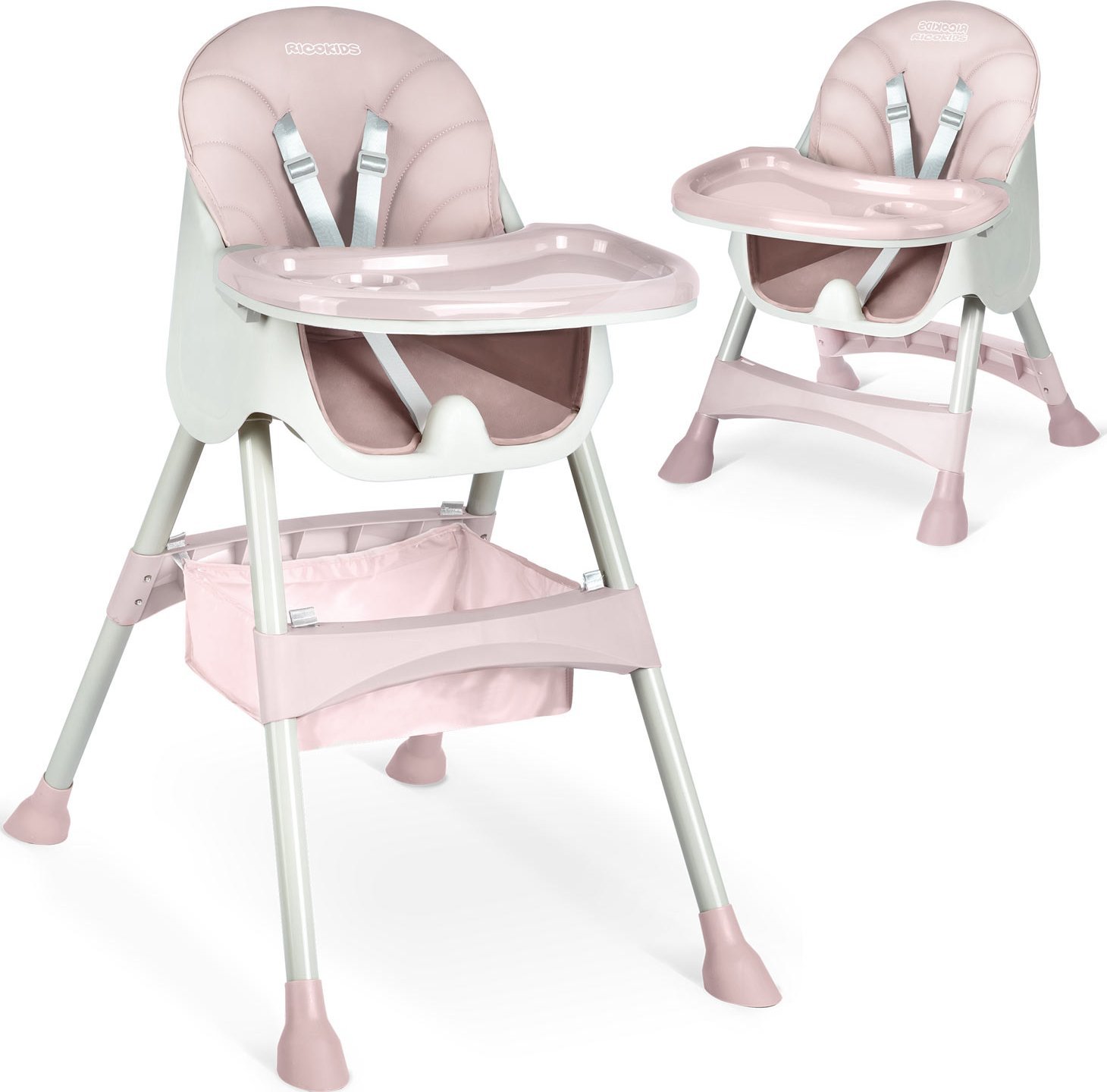 Ricokids Krzesełko do karmienia Milo ze stolikiem różowe (700002)