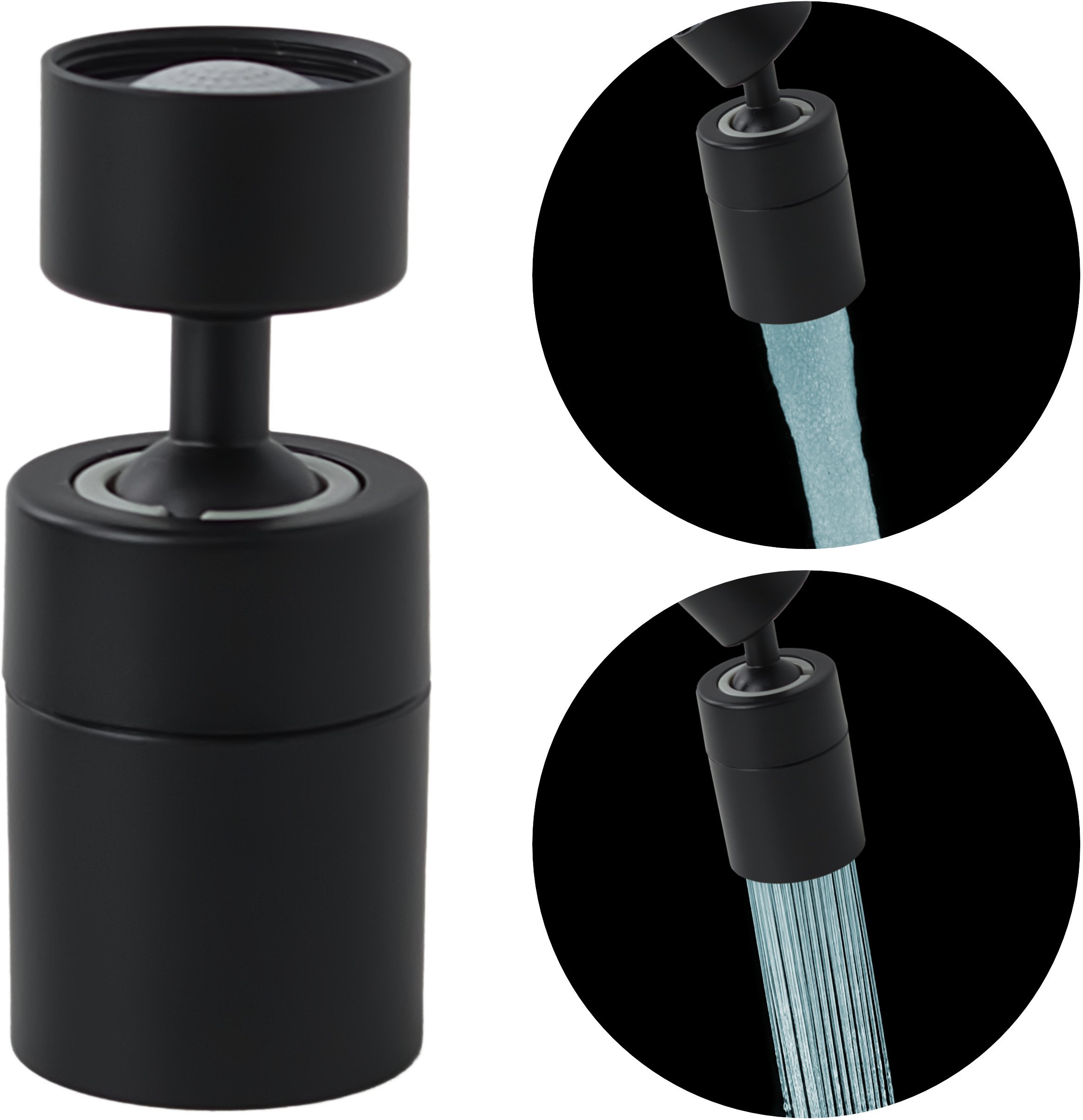 Regulowany perlator oszczędzający wodę 2-funkcyjny 360 czarny SOTBE