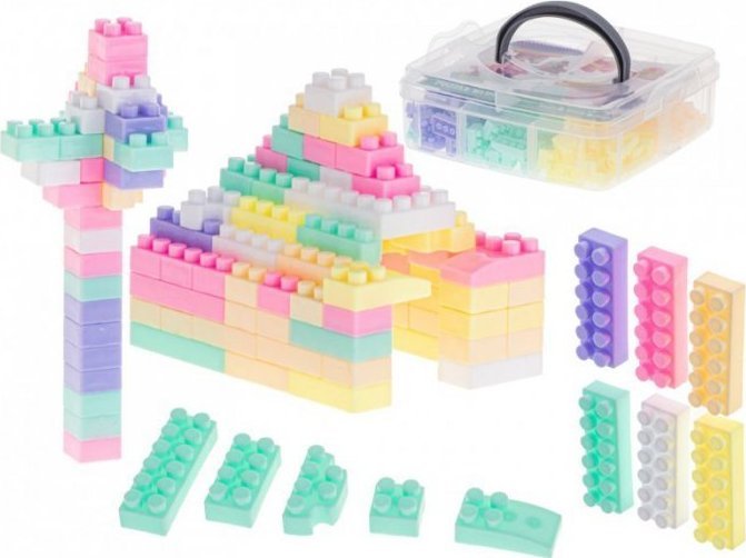 Klocki przestrzenne cegły edukacyjne BOX 174el. pastelowe