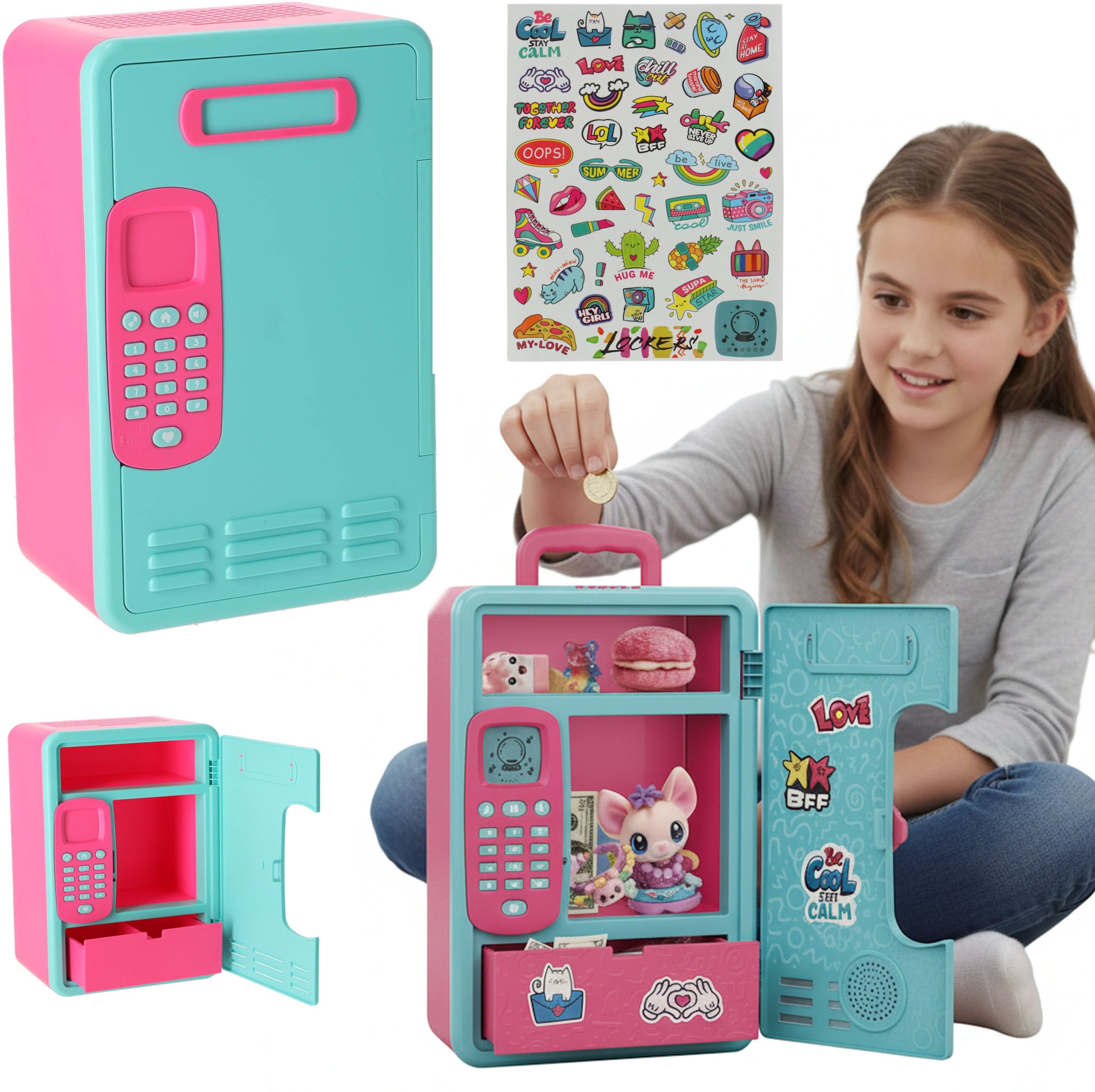 Coil skarbonka sejf na hasło pin różowo niebieski dla dziewczynki