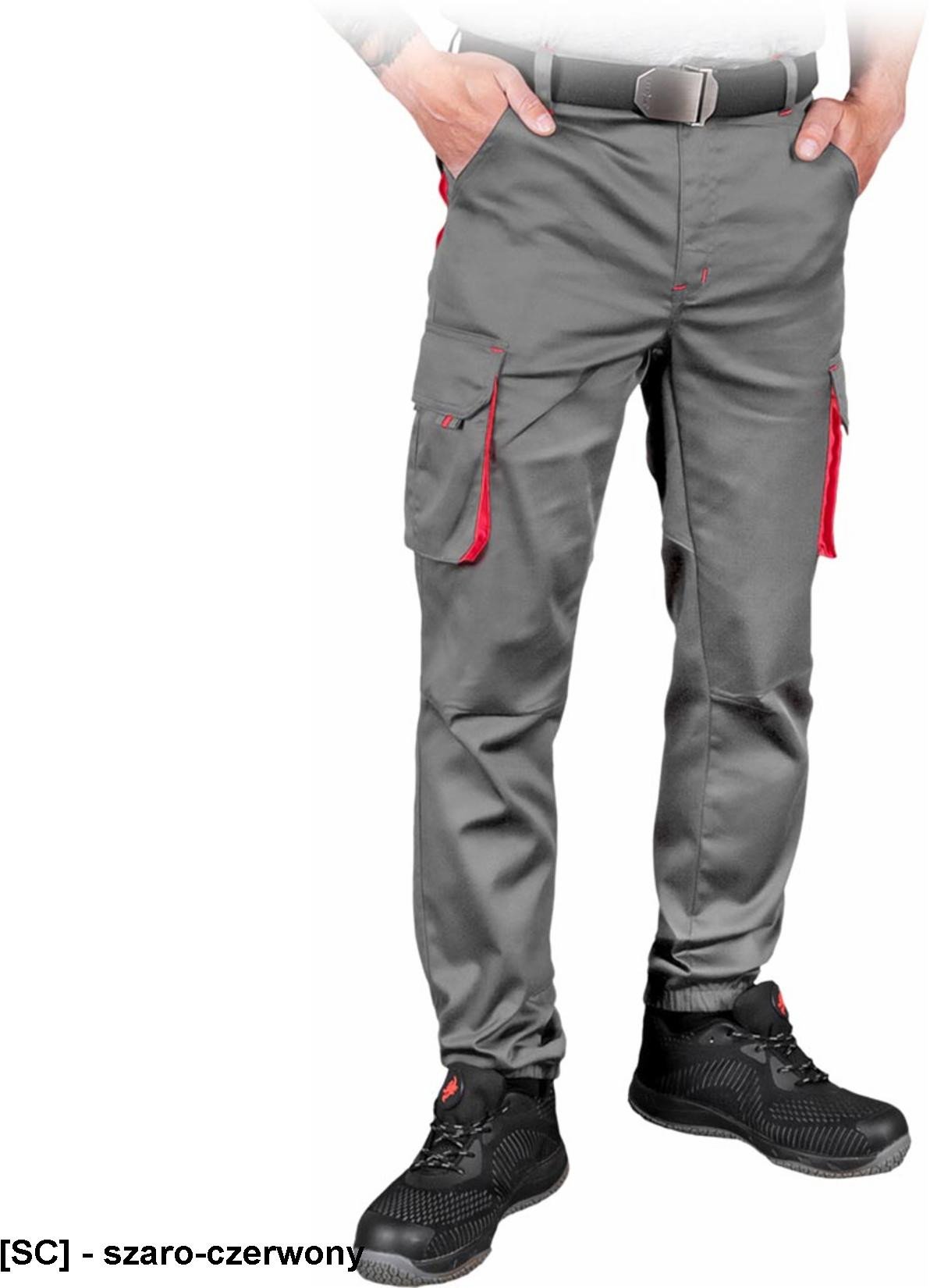 LAND-JOG-T - Elastyczne spodnie ochronne do pasa LAND-JOG męskie 62% poliester, 35% bawełna, 3% elastan 240 g/m2 - szaro-czerwony 48
