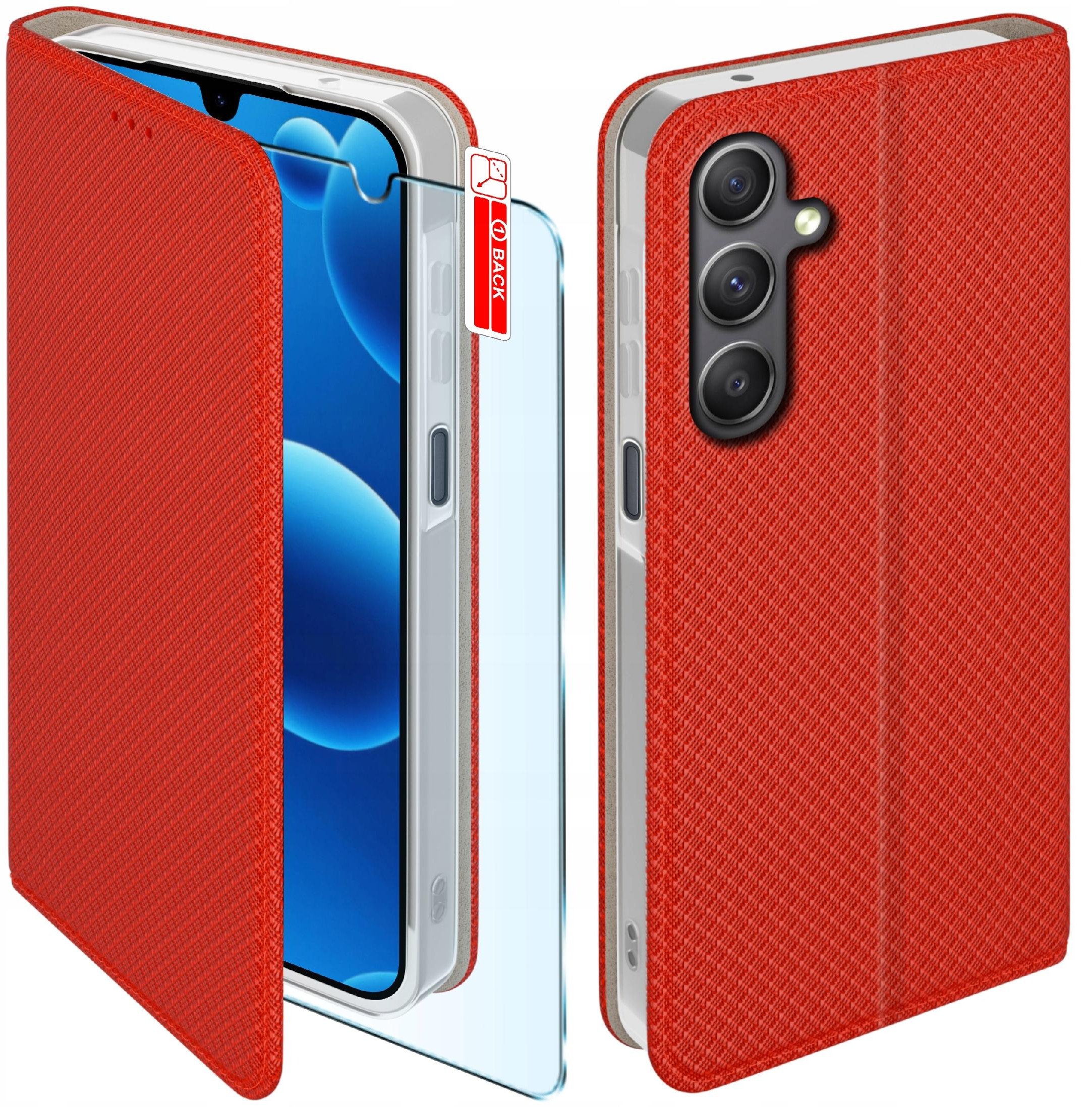 Etui z klapką do Samsung A26 5G Zamykane Czerwone Futerał + Szkło 9H