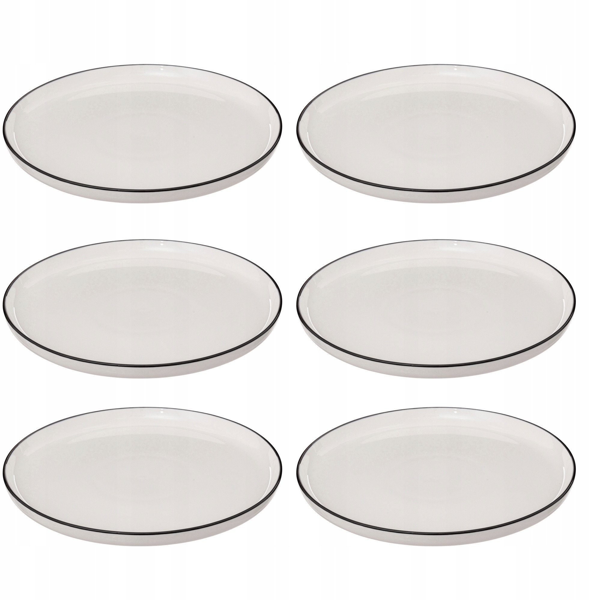 Talerze obiadowe porcelanowe ALIX, czarna obwódka, 6 sztuk x Ø 27 cm