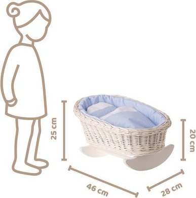 WickerPL Bujane ŁÓŻECZKO KOŁYSKA Z WIKLINY DLA LALEK Z POŚCIELĄ 46X28 H 20/25 CM