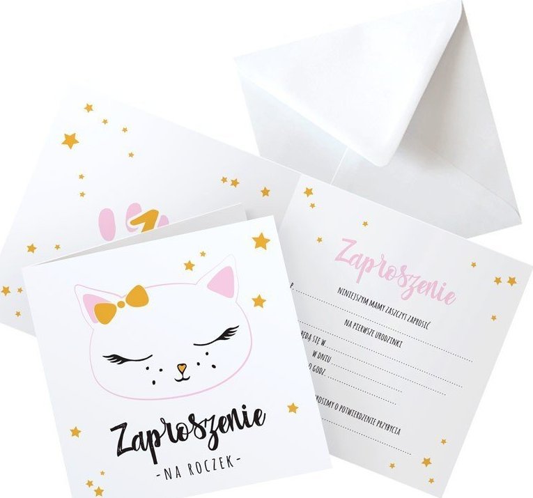 ZAPROSZENIA na Roczek Słodki Kotek 10szt (+koperty)