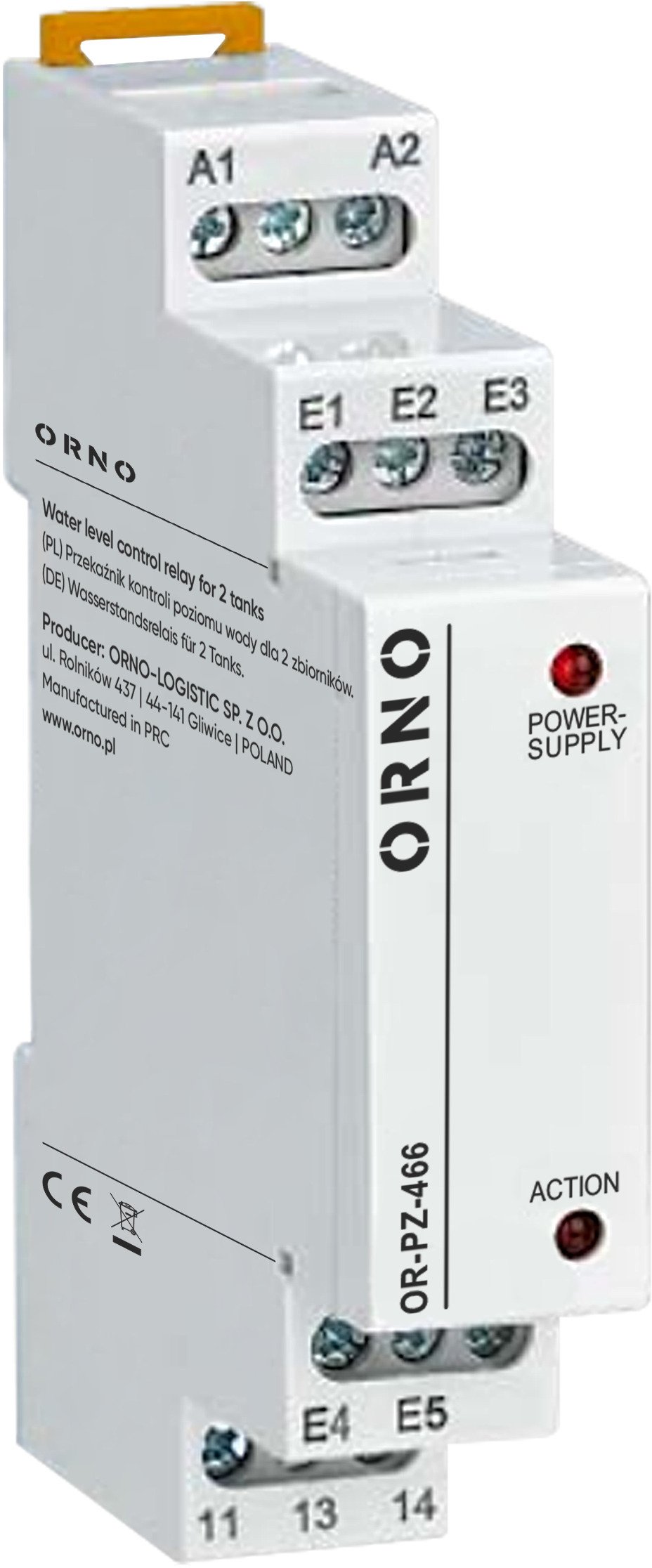 1 modułowy przekaźnik kontroli poziomu wody dla 2 zbiorników 24-240VAC/DC,OR-PZ-466