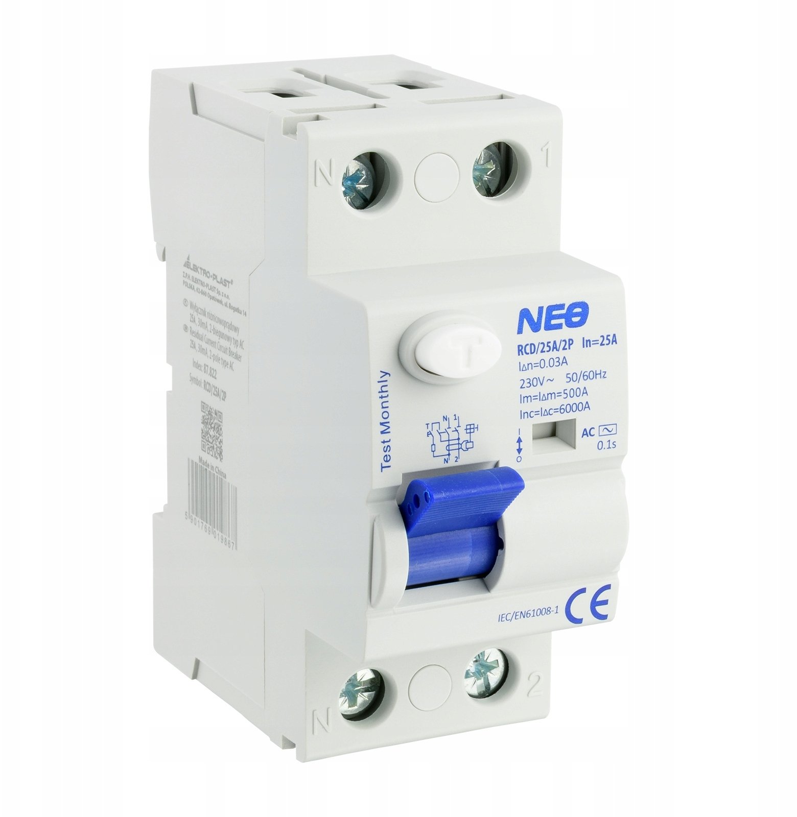 Wyłącznik różnicowoprądowy NEO 25A 30mA 2-biegunowy typ AC RCD/25A/2P