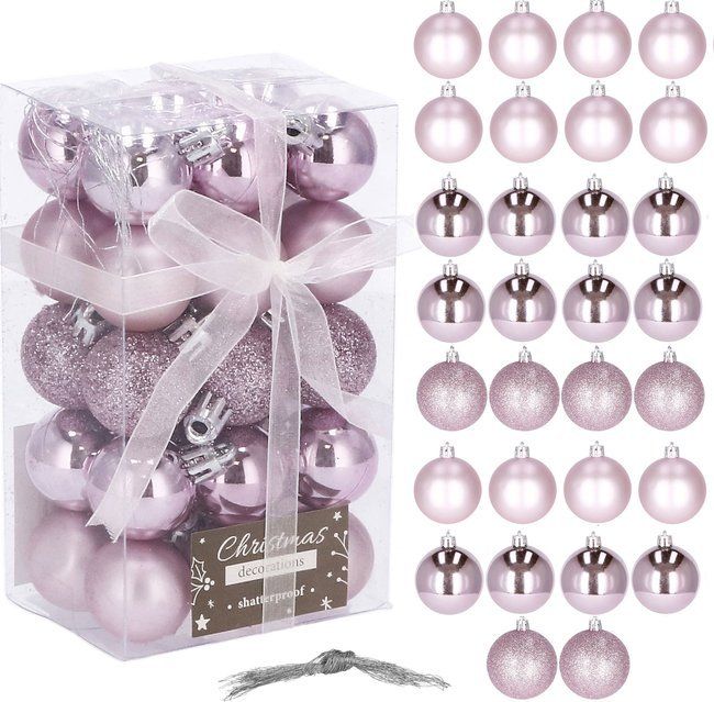 Springos Bombki choinkowe 30 szt. ozdoby świąteczne zestaw 3cm różowy UNIWERSALNY