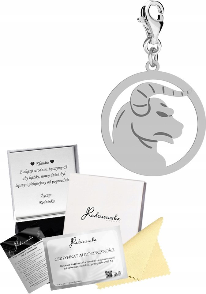 Radziszewska Jewellery Charms Srebrny Znak Zodiaku Byk Srebro 925 Prezent Kobieta DEDYKACJA GRATIS