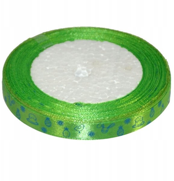 Wstążka satynowa wielkanocna j. zielona 12mmx22m