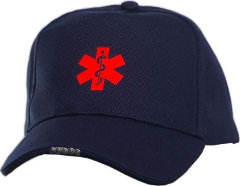 Polska Firma Czapka LED ESKULAP fluo z latarką - granatowa