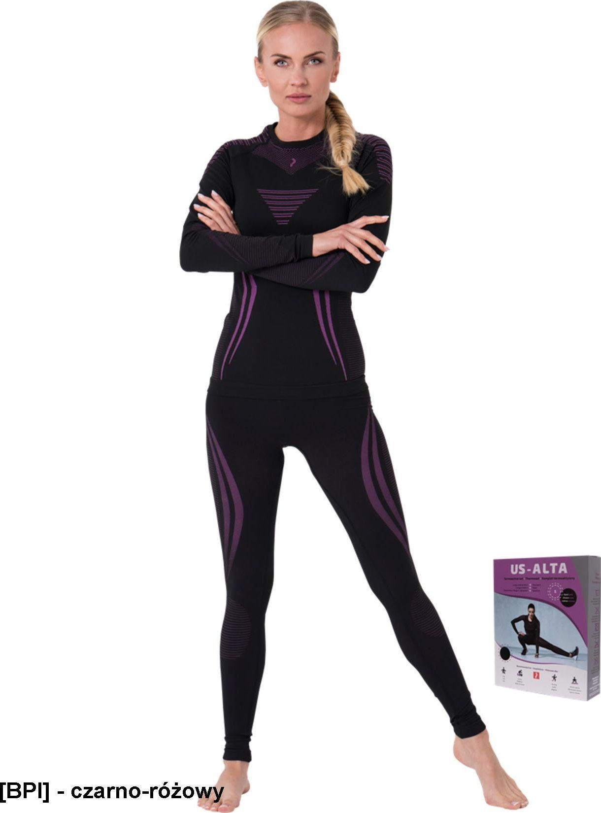 R.E.I.S. US-ALTA - damska bielizna termoaktywna, dodatkowa izolacja przed zimnem, zestaw koszulka z leginsami, 58% poliester, 26% poliamid, 16% elasta