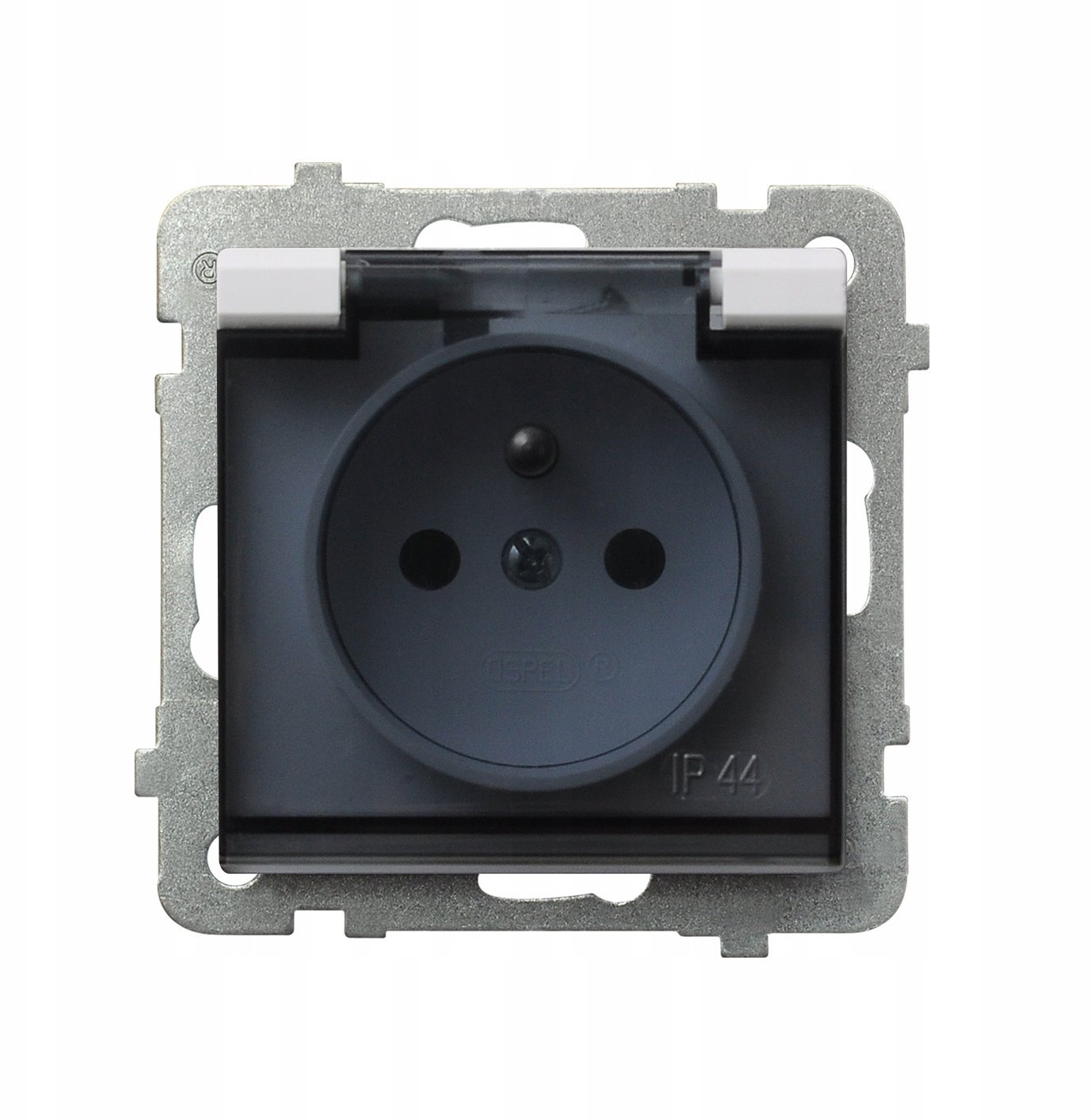 Ospel SONATA gniazdo odporne na zachlapania z uziemieniem przezroczysta pokrywa matowa biała GPH-1RZ/m/75/d