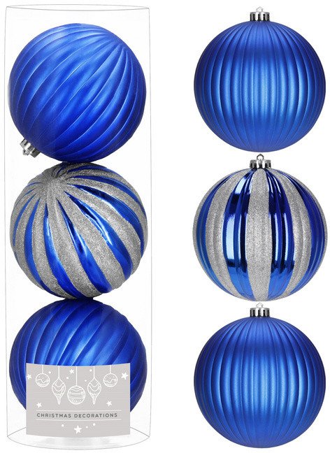 Bombki choinkowe 3 szt. duże ozdoby świąteczne 15 cm brokatowe, matowe nietłukące niebieskie UNIWERSALNY