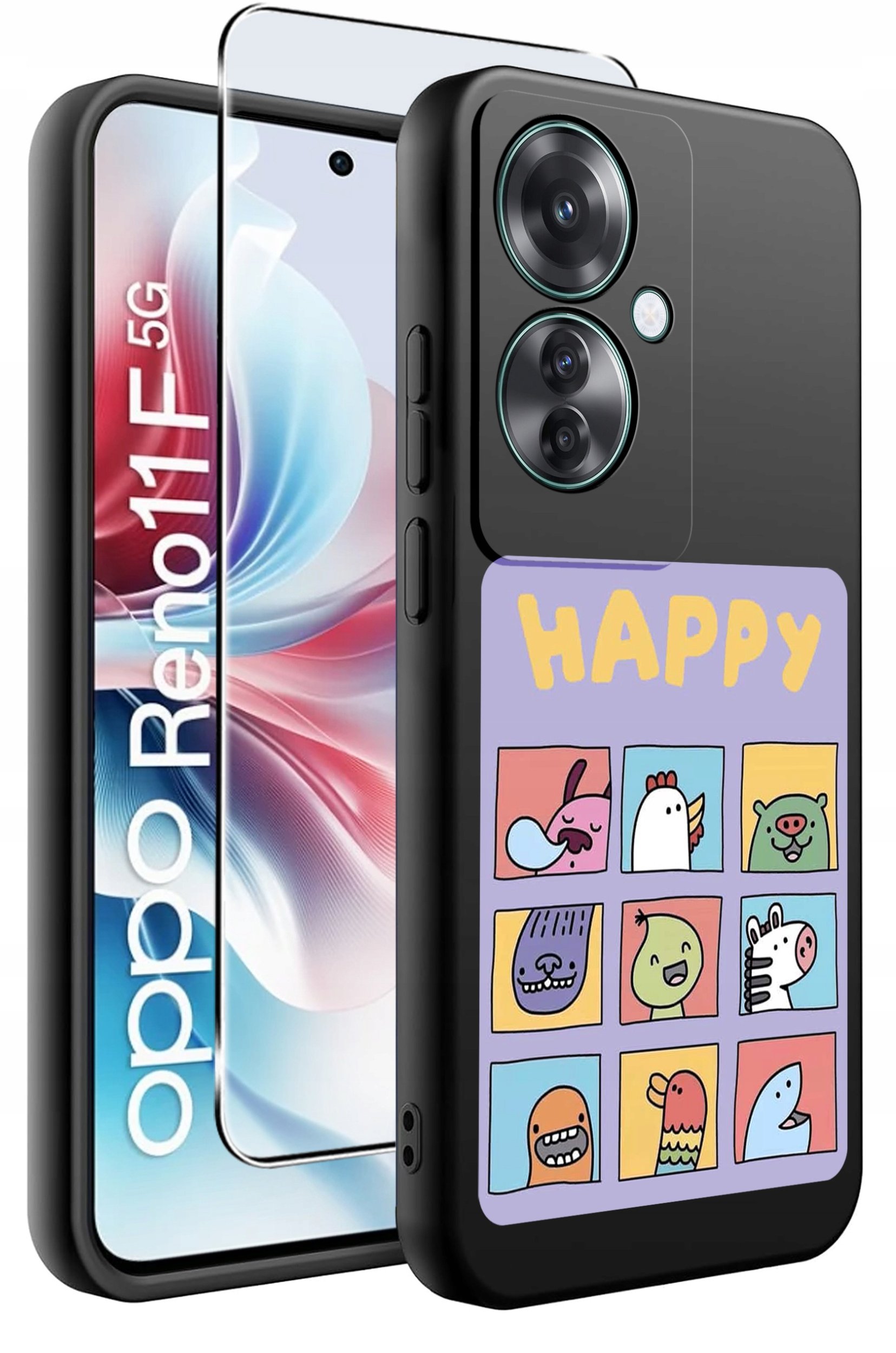 ETUI do Oppo Reno11 F 5G WZORY | SILIKONOWE MATT CASE + SZKŁO HARTOWANE 9H