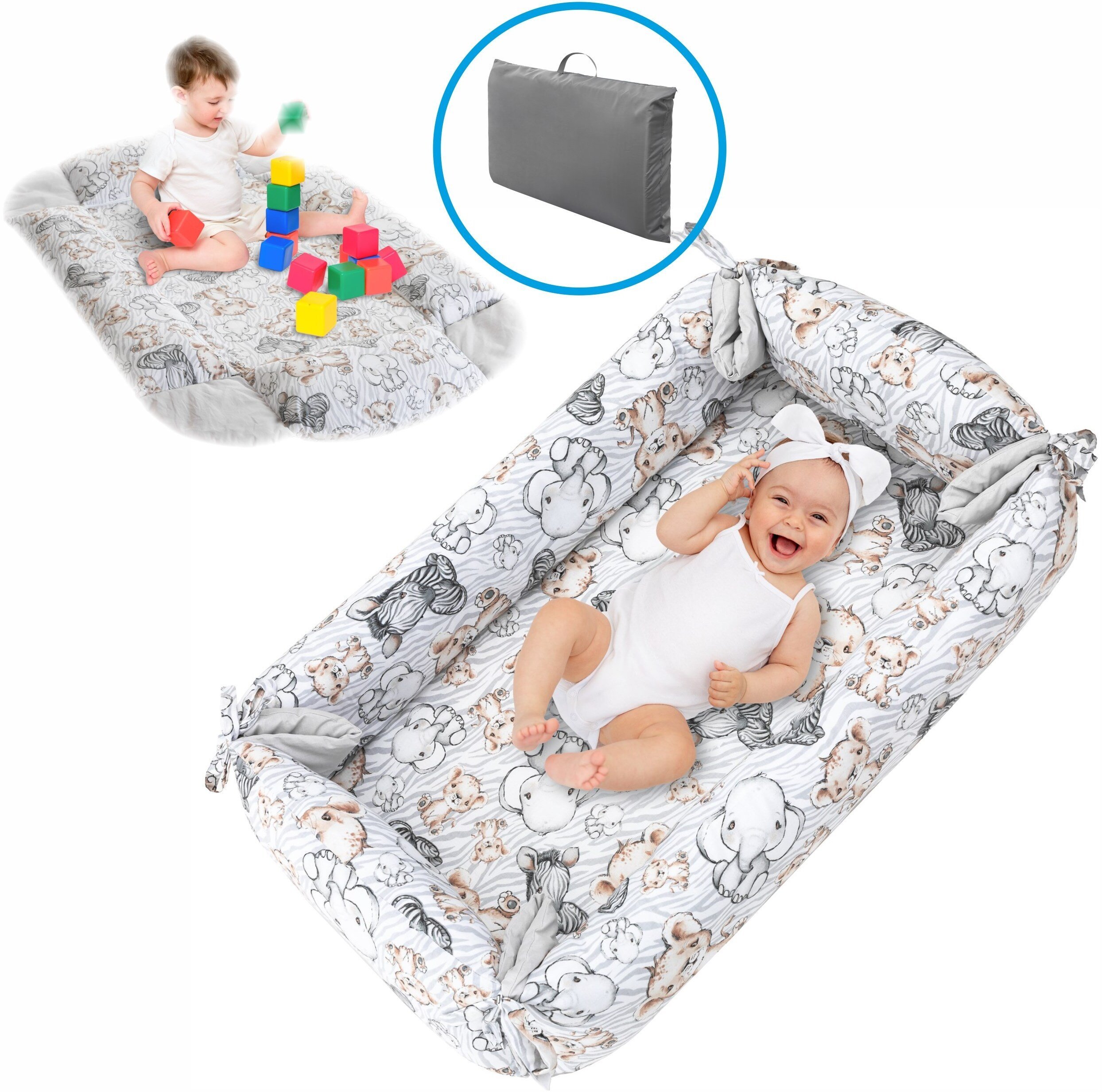 ŁÓŻECZKO TRAVEL NODE ZEBRA I LEW