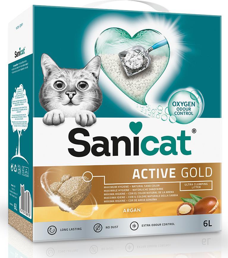 Żwirek dla kota Sanicat Active Gold Argan, żwirek, dla kota, bentonit, 6l, zbrylający
