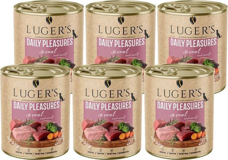 Karma mokra dla psa Luger's Daily Pleasures z cielęciną i marchewką zestaw 6 x 800 g