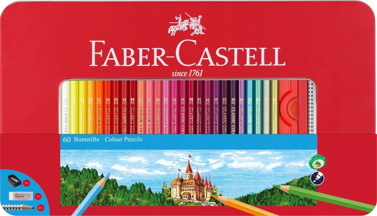 Faber-Castell Kredki Grip 60 Kolorów Opakowanie Metalowe