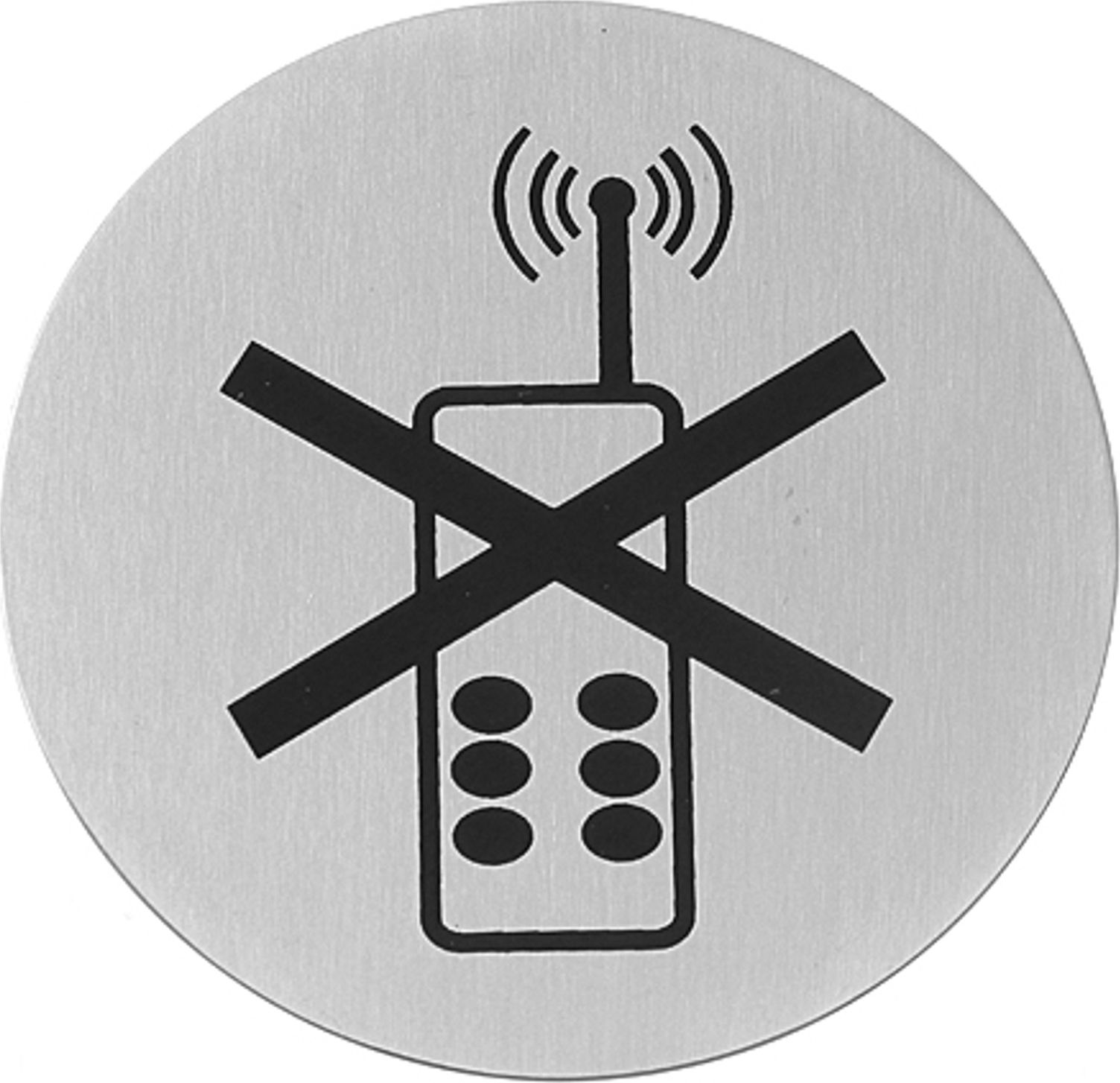 Hendi Tabliczka informacyjna samoprzylepna ZAKAZ UŻYWANIA TELEFONÓW stal nierdzewna śr. 75mm - Hendi 663653 Tabliczka informacyjna samoprzylepna ZAKAZ