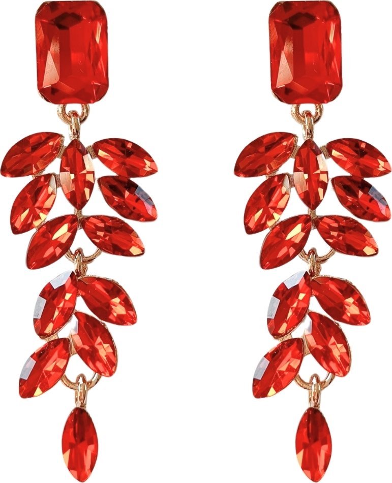 KOKONET Czerwone eleganckie kolczyki wieczorowe na eleganckie przyjęcie złote
