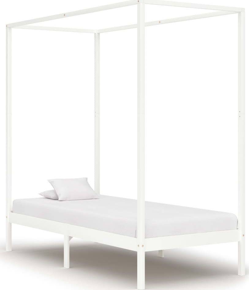 vidaXL Rama łóżka z baldachimem, biel, lite drewno sosnowe, 100x200 cm