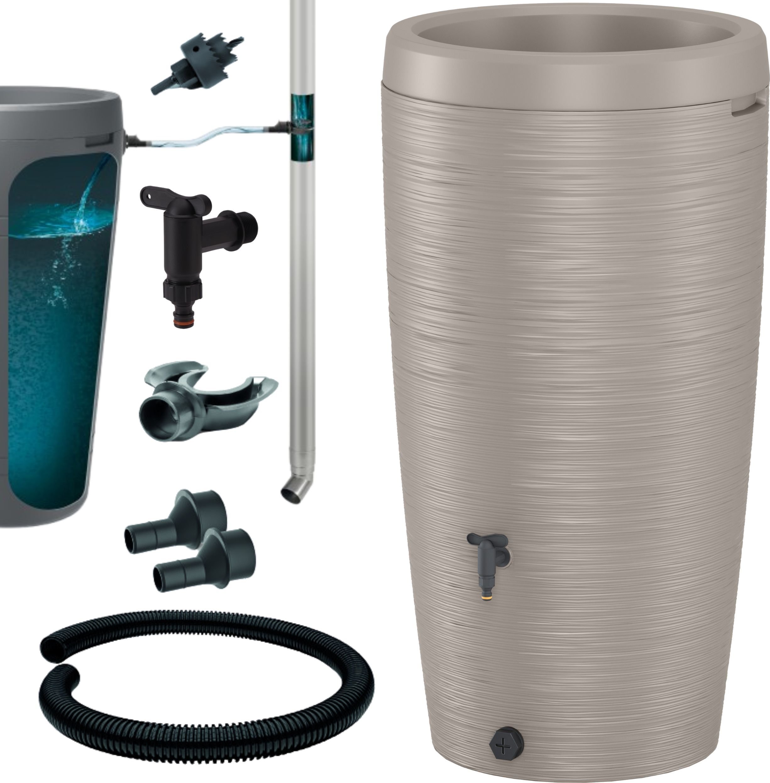 Zbiornik na deszczówkę Gobi 240l Beczka na wodę + zestaw przyłączeniowy