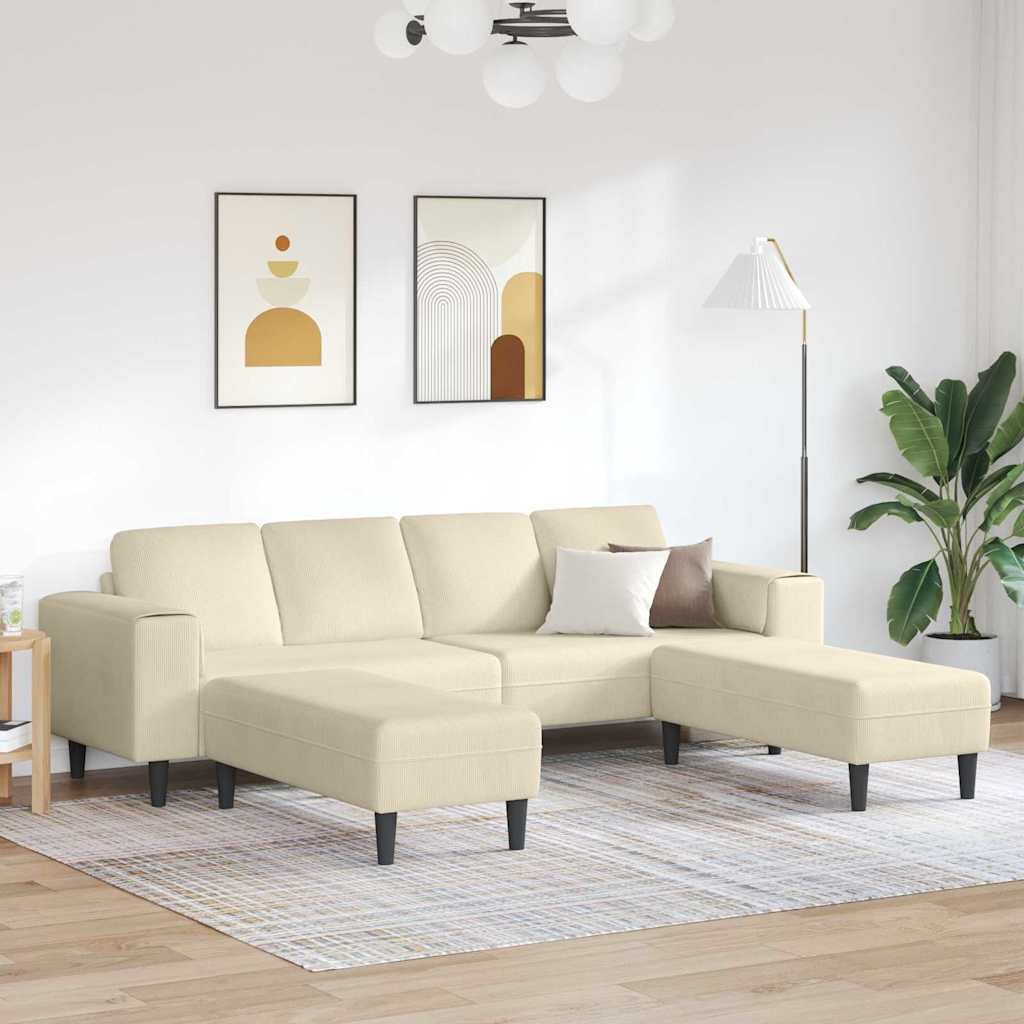 Sofa materiałowa z poduszką Kremowy 208 cm Tkanina sztruksowa