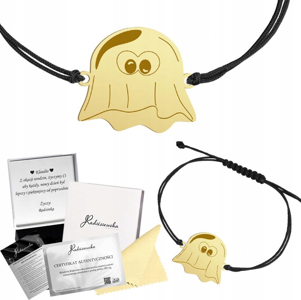MEJK Jewellery Bransoletka Złota Duszek Halloween 925 Sznurek Prezent GRAWER ŻYCZENIA