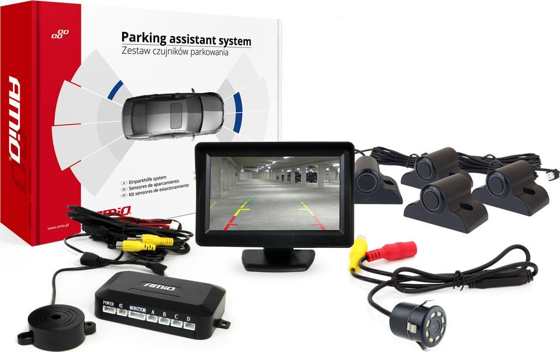 AMiO Zestaw czujników parkowania tft01 4,3" z kamerą hd-308-led 4 sensory czarne truck