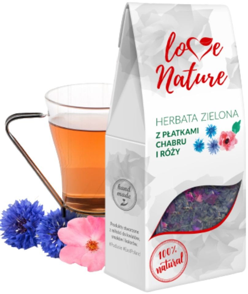 Herbata Zielona z płatkami róży i chabru 80 g - Love Nature