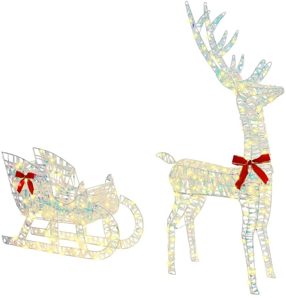 vidaXL Renifer ciągnący sanie Ciepła biel 70 x 26 x 128,5 cm PET