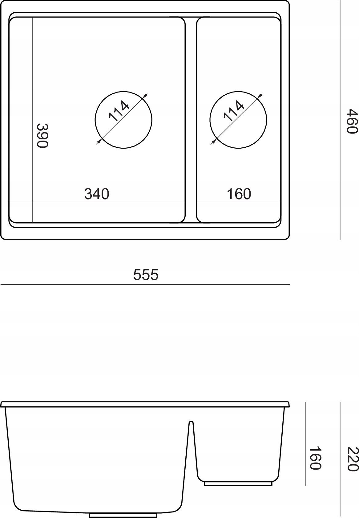 Zlewozmywak GraniteQ QUADRON | LOGAN 150 | granitowy zlewozmywak kuchenny CZARNY mat + MIEDŹ PVD | wymiary: 56 x 46 x 22 cm | 1,5-komorowy wpuszczany