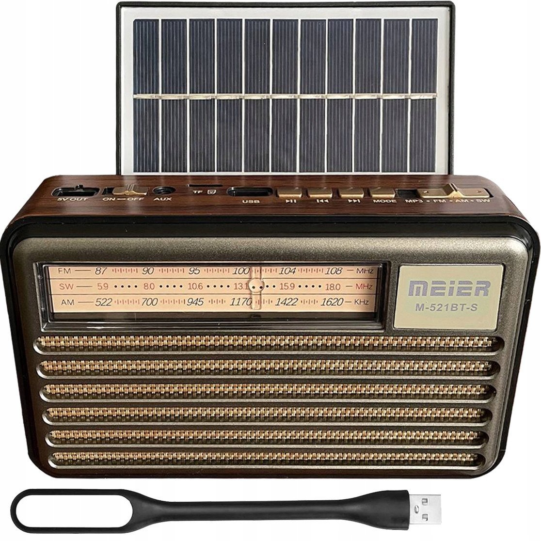 Radio LTC PS Radio przenośne Liwa Retro z panelem solarnym (MK-193BT), FM, Bluetooth, USB, SD, AUX, lampka USB, szary