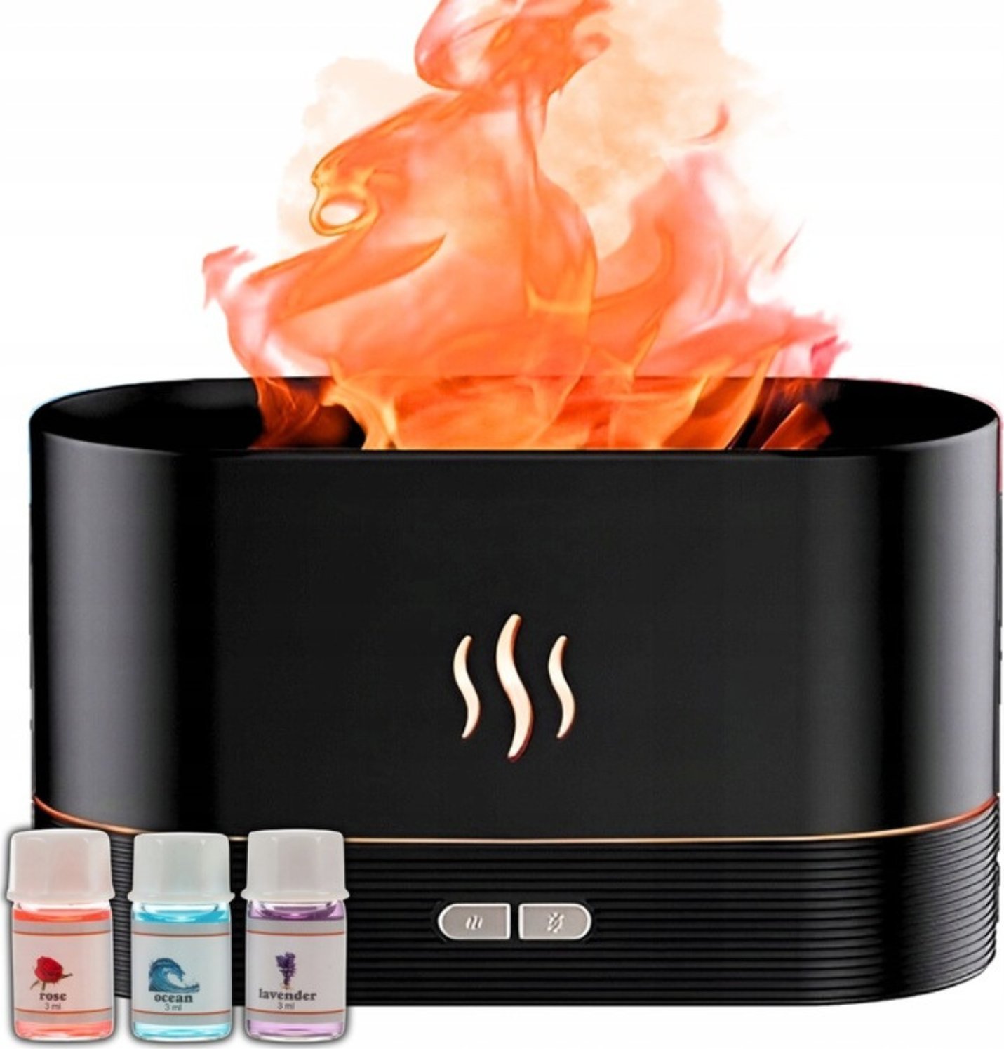 Nawilżacz Powietrza Lampka Nocna Efekt Płomienia + 3 Olejki Zapachowe